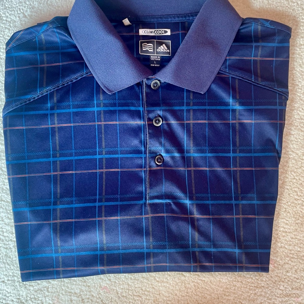 Adidas Men's Climacool Navy Checkered Polo Shirt